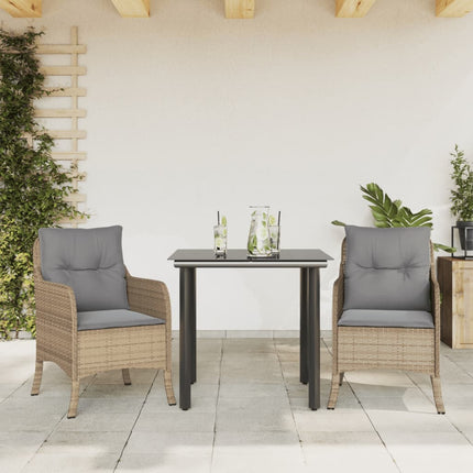 Matgrupp för trädgården 3 delar med dynor beige konstrotting