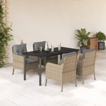 Matgrupp för trädgården med dynor 5 delar beige konstrotting