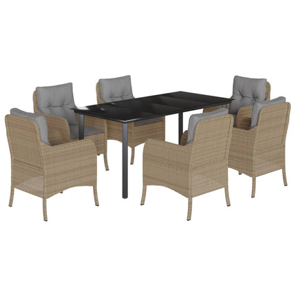 Matgrupp för trädgården med dynor 7 delar beige konstrotting