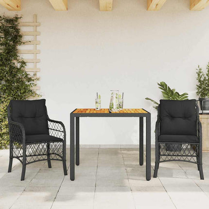 Caféset med dynor 3 delar svart konstrotting