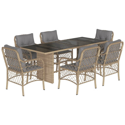 Matgrupp för trädgården med dynor 7 delar mixbeige konstrotting