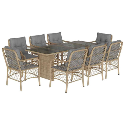 Matgrupp för trädgården med dynor 9 delar mixbeige konstrotting