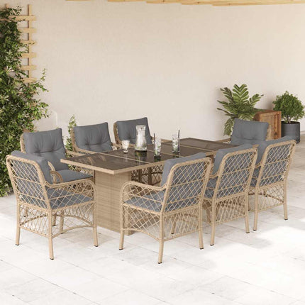 Matgrupp för trädgården med dynor 9 delar mixbeige konstrotting