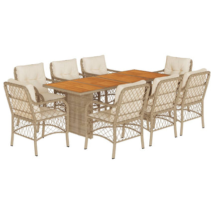 Matgrupp för trädgården med dynor 9 delar beige konstrotting
