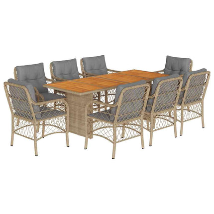 Matgrupp för trädgården med dynor 9 delar mixbeige konstrotting