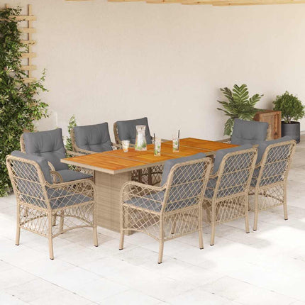 Matgrupp för trädgården med dynor 9 delar mixbeige konstrotting