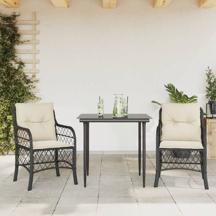 Caféset med dynor 3 delar svart konstrotting