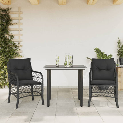 Caféset med dynor 3 delar svart konstrotting