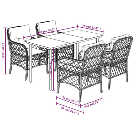 Matgrupp för trädgården med dynor 5 delar brun konstrotting
