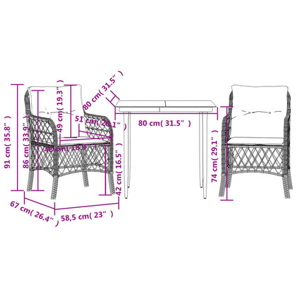 Bistrogrupp med dynor 3 delar beige konstrotting