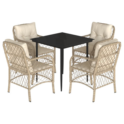 Matgrupp för trädgården med dynor 5 delar beige konstrotting
