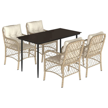 Matgrupp för trädgården med dynor 5 delar beige konstrotting