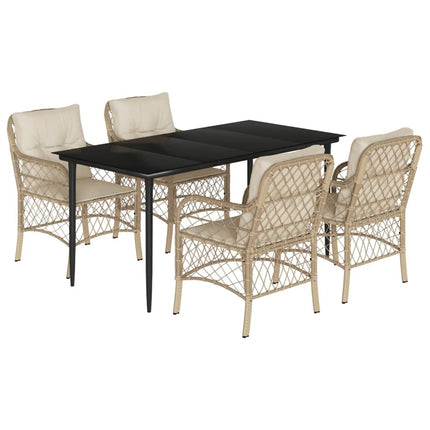 Matgrupp för trädgården med dynor 5 delar beige konstrotting