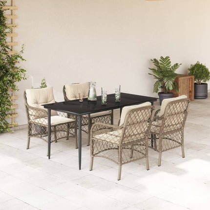 Matgrupp för trädgården med dynor 5 delar beige konstrotting