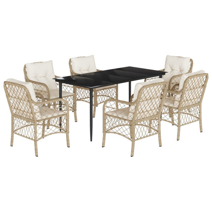 Matgrupp för trädgården med dynor 7 delar beige konstrotting