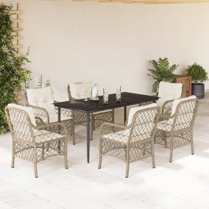 Matgrupp för trädgården med dynor 7 delar beige konstrotting