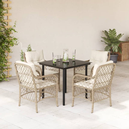 Matgrupp för trädgården med dynor 5 delar beige konstrotting
