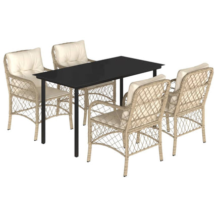 Matgrupp för trädgården med dynor 5 delar beige konstrotting