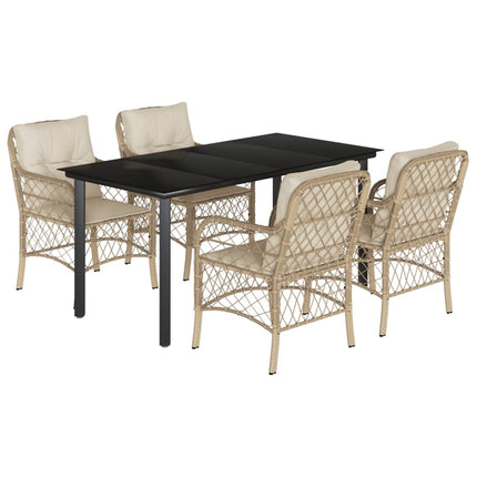 Matgrupp för trädgården med dynor 5 delar beige konstrotting