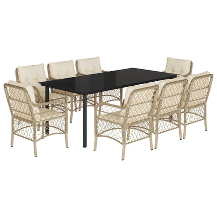 Matgrupp för trädgården med dynor 9 delar beige konstrotting