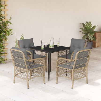 Matgrupp för trädgården med dynor 5 delar mixbeige konstrotting