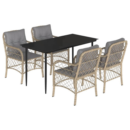 Matgrupp för trädgården med dynor 5 delar mixbeige konstrotting