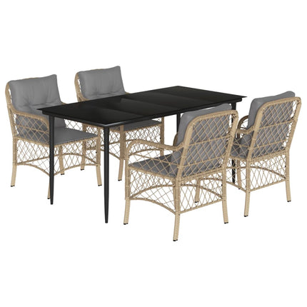 Matgrupp för trädgården med dynor 5 delar mixbeige konstrotting