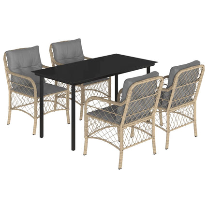 Matgrupp för trädgården med dynor 5 delar mixbeige konstrotting