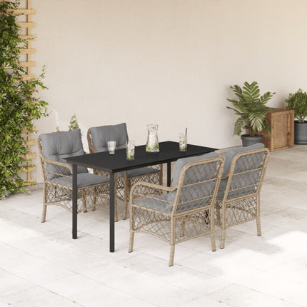 Matgrupp för trädgården med dynor 5 delar mixbeige konstrotting