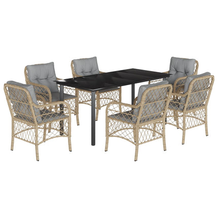 Matgrupp för trädgården med dynor 7 delar mixbeige konstrotting