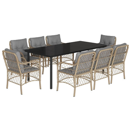 Matgrupp för trädgården med dynor 9 delar mixbeige konstrotting