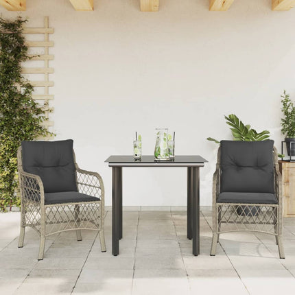 Bistrogrupp med dynor 3 delar ljusgrå konstrotting