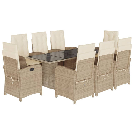 Matgrupp för trädgården med dynor 9 delar beige konstrotting