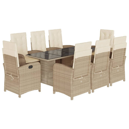 Matgrupp för trädgården med dynor 9 delar beige konstrotting