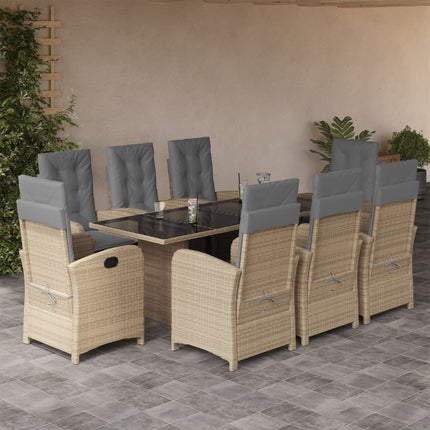 Matgrupp för trädgården med dynor 9 delar mixbeige konstrotting