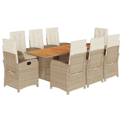 Matgrupp för trädgården med dynor 9 delar beige konstrotting