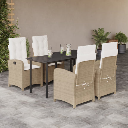 Matgrupp för trädgården med dynor 5 delar beige konstrotting