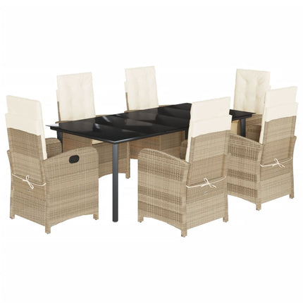 Matgrupp för trädgården med dynor 7 delar beige konstrotting