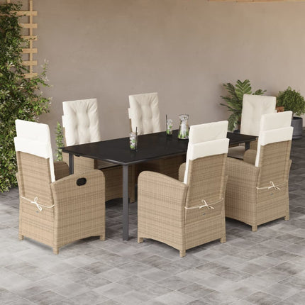 Matgrupp för trädgården med dynor 7 delar beige konstrotting