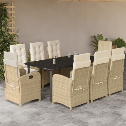 Matgrupp för trädgården med dynor 9 delar beige konstrotting