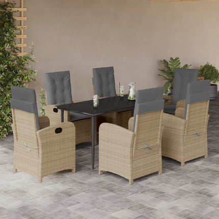 Matgrupp för trädgården med dynor 7 delar mixbeige konstrotting