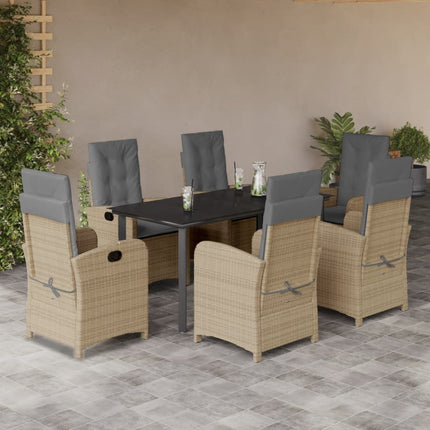 Matgrupp för trädgården med dynor 7 delar mixbeige konstrotting