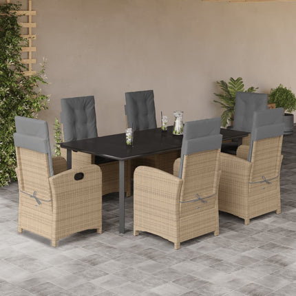 Matgrupp för trädgården med dynor 7 delar mixbeige konstrotting