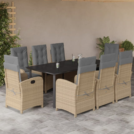Matgrupp för trädgården med dynor 9 delar mixbeige konstrotting