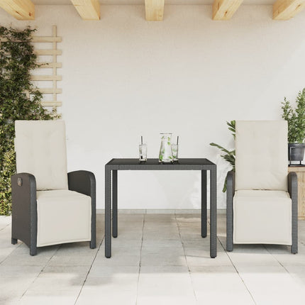 Caféset med dynor 3 delar svart konstrotting