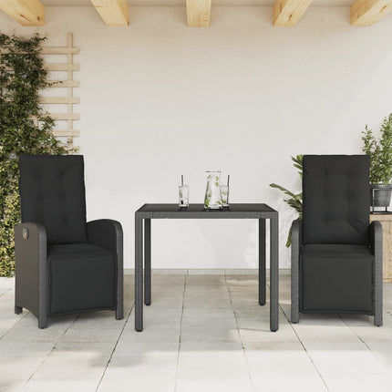 Caféset med dynor 3 delar svart konstrotting