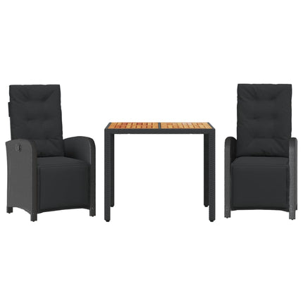 Caféset med dynor 3 delar svart konstrotting
