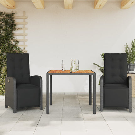 Caféset med dynor 3 delar svart konstrotting