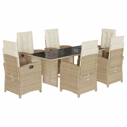 Matgrupp för trädgården med dynor 7 delar beige konstrotting