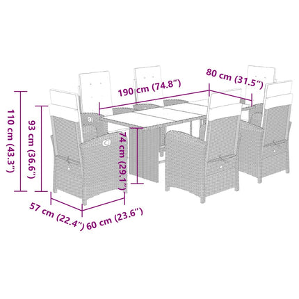 Matgrupp för trädgården med dynor 7 delar beige konstrotting